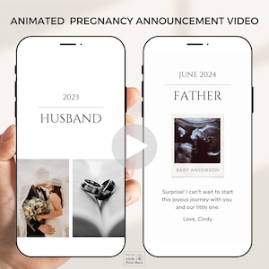 Animated Digital Surprise Pregnancy Announcement Video for Husband, Editable Boho Baby Reveal Video for Dad, Sonogram Scan Photo for Father