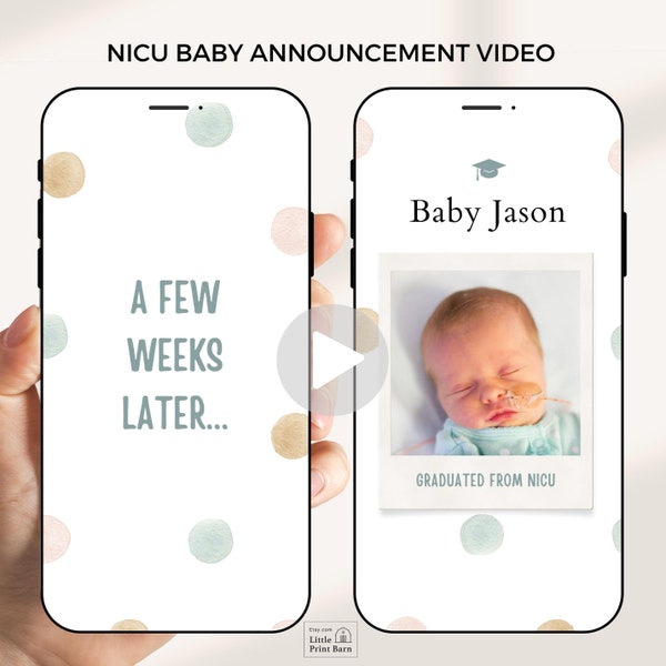 NICU Premature Baby Graduation Announcement Digital Video Template, IVF Preemie Baby, Animated Custom Gender Neutral Newborn Birth Reveal