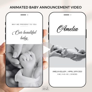 Babyaankondiging Geanimeerde digitale video, sjabloon geboorteaankondiging, elektronische babyaankondiging, videotekst, aanpasbare aankondiging