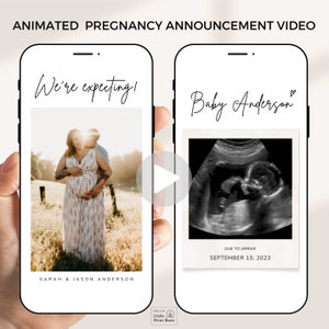 Digital Pregnancy Announcement Video, Neutral Baby Reveal, Canva Template, Instant Download, We&#39;re expecting, we&#39;ve been keeping a secret