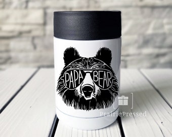 Bear Can Cooler, Papa Bear Cooler, Personalized Can Cooler, Fathers Day Gift, Gift for Him, Can Koozie, Metal Hard Wall Cooler, Drink Holder