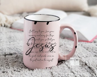 Bible Verse Matthew 5:43 Love thy Enemies Mug, Religious Mug, Christian, Jesus, Faith Based Mugs, Rustic Chipped Mug, Scripture,