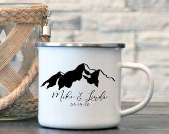 Enamel Custom Couple Mug, Personalized Couple Outdoor Mug, Personalized Mug, Custom Camping Mug, His & Her Wedding Gift, Valentines Day Gift