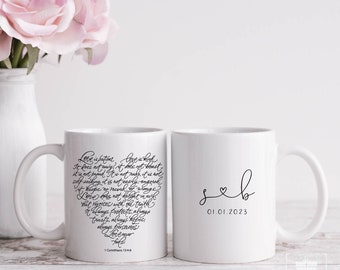Love is Patient Love is Kind, Couple Wedding Mug Set, Custom Engagement Gift, Bride & Groom Gift, Valentines Day, Gift for Spouse, EST 2024