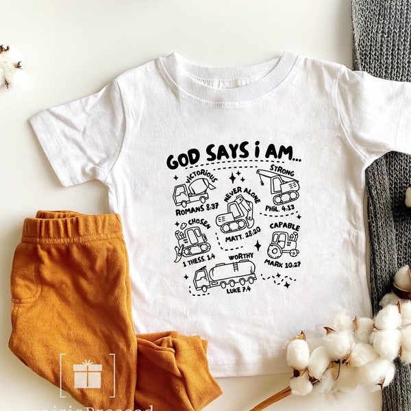 Kids Christian Shirt God Says I am Strong T Shirt Cute for Toddler Bible Verse Gift Tshirt for Child Shirt Toddler T-Shirt God Says T-Shirt