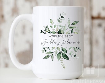 Wedding Planner Mug World's Best Event Planner Wedding Party Gifts Pretty Cottagecore Greenery Best Wedding Coordinator Bridal Gift Mugs