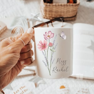 Teacher Mug, Custom Teacher Appreciation Gift, Teaching Assistant, Pretty Flowers, School Year End Gift, Wildflowers Personalized Floral Mug