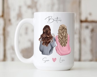 Personalized Best Friend Gift Mug Custom Friend Portrait Mug Customized Friendship Gift Pick your Hair Bestie BFF Girlfriends Cute Gift Idea