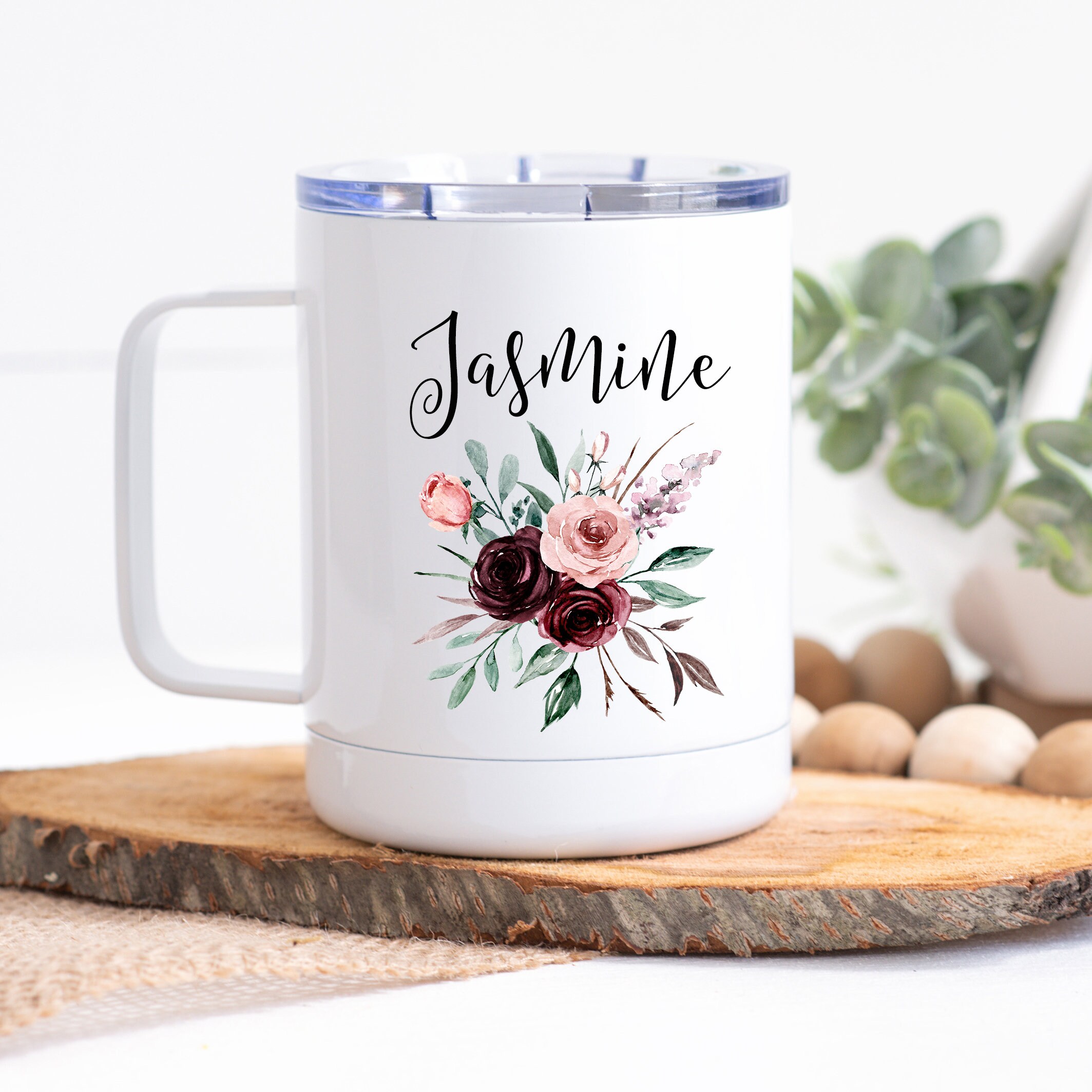 Custom Camping Mug with Lid Travel Mug with Handle Burgundy Etsy