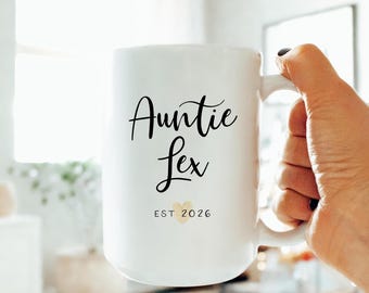 Personalized Auntie Est 2027 Mug, New Aunt Mug, New Aunty Gift, Christmas Gift Aunt, Custom Mug Pregnancy Announcement
