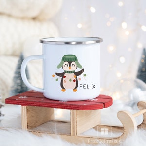 Christmas Kids Hot Cocoa Mug, Penguin Mug, Cute Hot Chocolate Cup, Winter Animals, Custom Kid Enamel Cup, Children Mug, Cute Mug Boy or girl