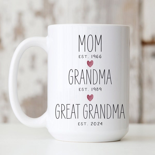 Great Grandma Mug, New Grandmother Gift, Great Grandma Est 2024 Mug, Family Gift Mug, Pregnancy Announcement, Grandparent Mug, Nana, Oma