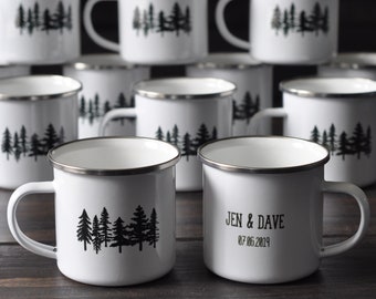 Custom Wedding Enamel Camping Mugs, Personalized Enamel Cups, Personalized Mug, Custom Camping Mug, Wedding Mug, Bachelorette, Bachelor Mugs