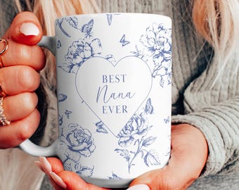 Best Grandma Ever Chinoiserie Blue Floral Mother Day Mug 2025 Pretty Gift Idea Coffee Mug French Floral Nana Grammy Oma Gift Vintage Floral