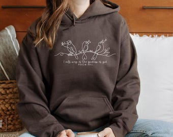 Christian Hoodie | Birds Singing Psalms Bible verse | Faith-Based Apparel | Floral Religious Sweatshirt