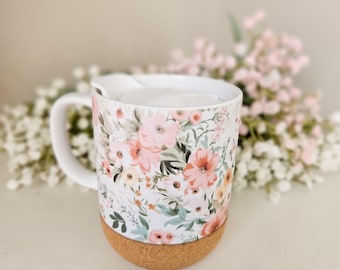 Floral Travel Mug Feminine Gift for Friend Ditsy Flower Cottagecore Floral On-the-Go Ceramic Coffee Cup Gift Idea Mother Day Pretty Mug Mom