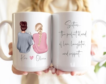 Personalized Sisters Gift Mug Custom Sister Portrait Mug Customized Gift Pick your Hair Sister Bestie BFF Cute Gift Idea Family Cousins