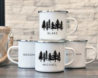 Groomsmen Gifts, Personalized Enamel Groomsman Mug, Personalized Mug Him, Custom Camping Mug, Wedding Mug, Bachelor Party Mug, Best Man Mug