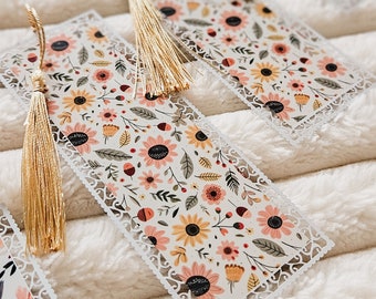 Fall Bookmark Cute Cottagecore Floral pattern Aluminum Bookmark Boho Autumn Floral Bookmark Fall Thanksgiving Bookmark Sunflowers