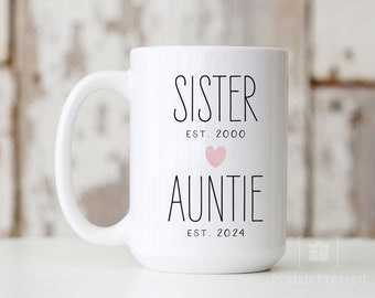 New Auntie Mug, New Aunt Gift, Auntie Est 2025, Gift Aunt, Pregnancy Announcement, Best Aunt Mug, Sister Auntie Mug, Family Mug, Promoted to