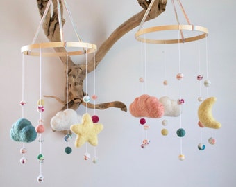 Custom Felt Baby Mobile. Made to order. Custom Mobile. Needle Felted. Wool. Baby Gift. Nursery. Decor. Pom Poms. Home. Mobile. Interior.