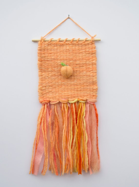 Mini Peach Woven Wall Hanging Weaving Tapestry Orange Fruit Needle Felting Small Nursery Decor Boho Modern Wool Textile Fiber Etsy