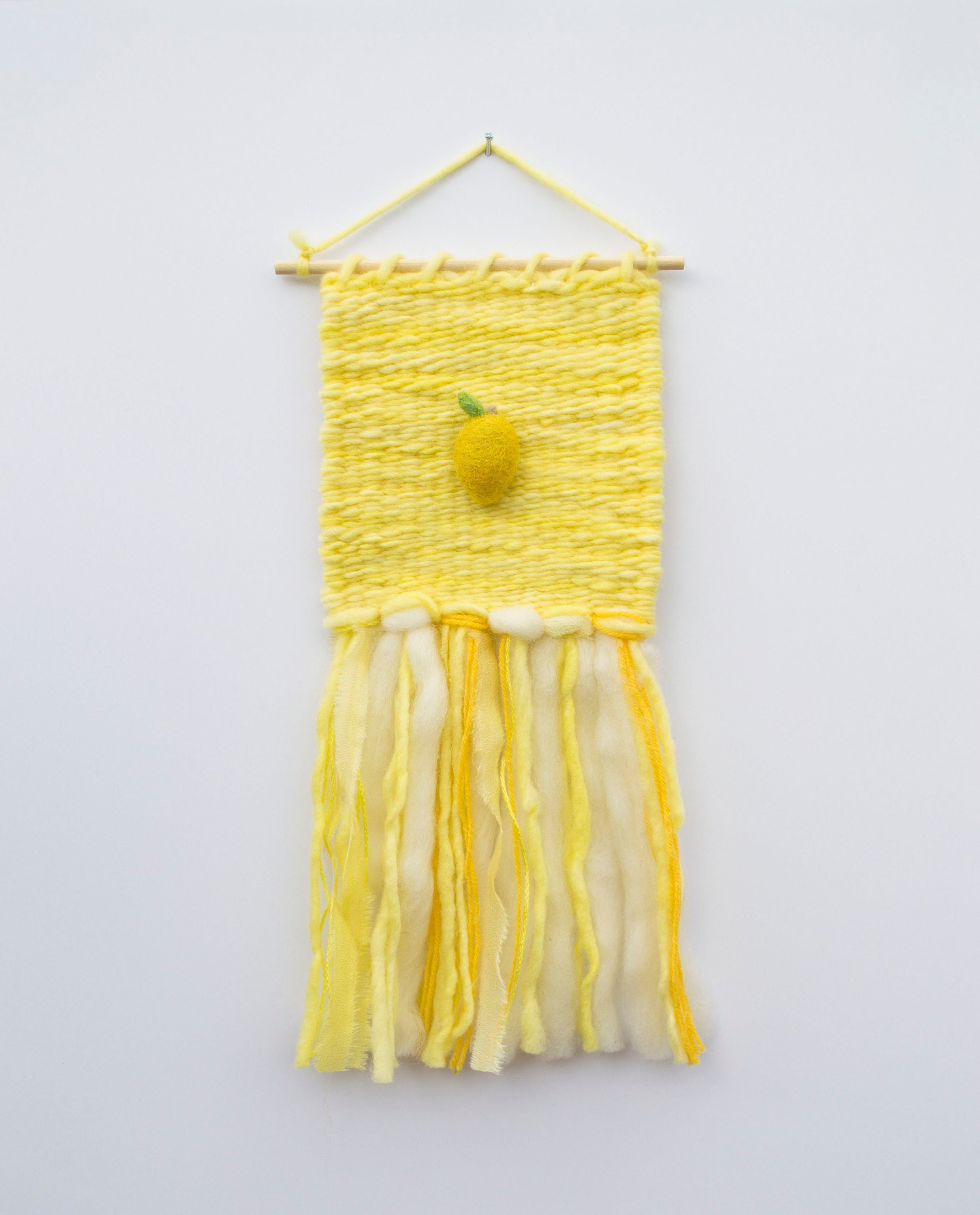 Mini Lemon Woven Wall Hanging, Weaving, Tapestry, Yellow, Fruit, Needle Felting, Small, Nursery Deco