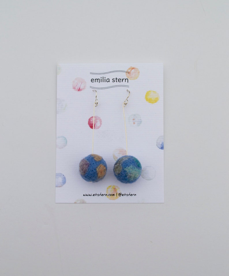 Blue Silver Pom Pom Earrings. Felted Wool. Pom Poms. Needle Felted. Fiber Jewelry. Lightweight. Sterling Silver. Colorful Earring. Abstract. image 3