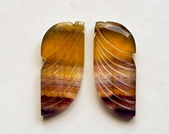 Seltener Multi Fluorit Edelstein, 18 x 30 mm, passendes Paar, ausgefallene Form Carving Cabochon Paar, natürlicher AAA + Multi Fluorit Edelstein, loser Cabochon