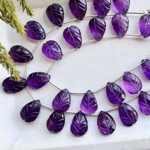 14 Pieces Amethyst Leaf Carved Beads, Natural Amethyst Gemstone, Amethyst Carving Beads, Amethyst Leaf Shape Beads, Amethyst Beads, 10x14mm