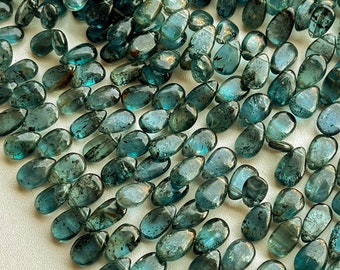100 Pieces Rare! Moss Green Kyanite Smooth Pear Shape Briolette Beads, Kyanite Briolette, Kyanite Beads, Natural Kyanite, 4x7mm to 8x10mm