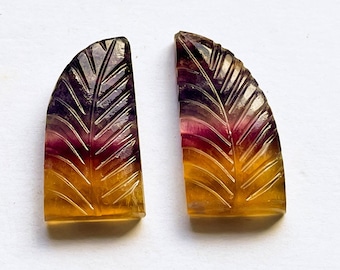 Seltener Multi Fluorit Edelstein, 13 x 25 mm, passendes Paar, ausgefallene Form Carving Cabochon Paar, natürlicher AAA + Multi Fluorit Edelstein, loser Cabochon