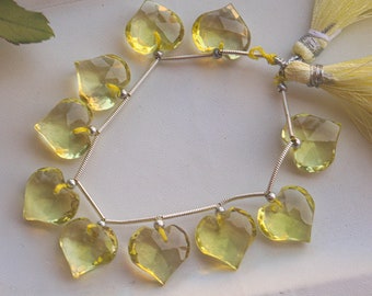 10 Pieces Lemon Quartz Heart Shape Beads Faceted Briolette Beads, Natural Lemon Quartz, Lemon Quartz Heart Beads, Lemon Quartz Beads