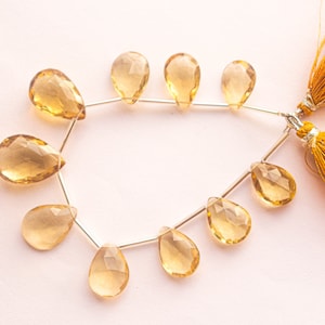 Honey Quartz Pear Briolette Faceted, 12x18mm to 16x23mm, 10 Pieces, Side Drill, Beautiful Honey Color, Beadsforyourjewelry