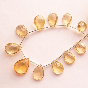 Honey Quartz Pear Briolette Faceted, 12x15mm to 17x23mm, 11 Pieces, Side Drill, Beautiful Honey Color, Beadsforyourjewelry