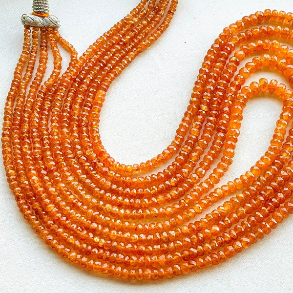 16 Inch Spessartite Garnet Faceted Rondelle Beads, Orange Spessartite Garnet Rondelle Beads, Natural Spessartite Garnet Gemstone Beads