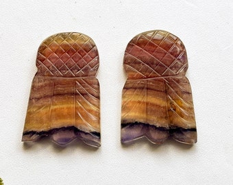 Seltener Multi Fluorit Edelstein, 20 x 30 mm, passendes Paar, ausgefallene Form Carving Cabochon Paar, natürlicher AAA + Multi Fluorit Edelstein, loser Cabochon