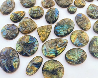 Gorgeous Flashy Carving Labradorite Cabochon Loose Gemstone Natural Labradorite, Mix Size, Labradorite Gemstone Carved Lots