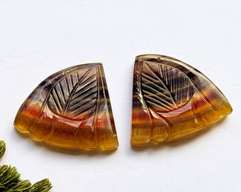 Seltener Multi Fluorit Edelstein, 28 x 32 mm, passendes Paar, ausgefallene Form Carving Cabochon Paar, natürlicher AAA + Multi Fluorit Edelstein, loser Cabochon