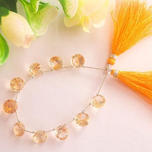 Citrine Round Shape Concave Cut, 10x10mm, 10 Pieces, Side Drill, Natural Gemstone for Jewelry, Beadsforyourjewellery