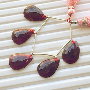 5 Pieces Rhodolite Garnet Pear Shape Flat Rose Cut Briolette Beads, Natural Rhodolite Gemstone, Rhodolite Teardrops, 12x18mm