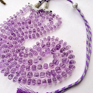 Pink Amethyst Carved Pumpkin Beads, Pink Amethyst Melon Shape Beads, Rondelle Carving Beads, Pink Amethyst Carved Beads