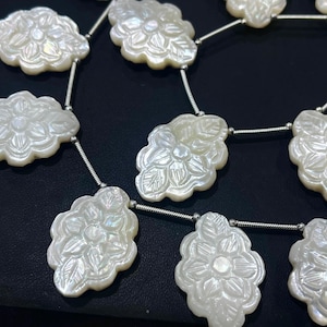 Mother of Pearl Fancy Carved Shape Beads, 18x25mm, 6 Pieces, Natural Pearl for jewelry making, Beadsforyourjewellery