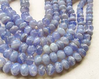 Natural Blue Chalcedony Rondelle Shape faceted beads, Natural Chalcedony Gemstone Beads Center Drill String, Blue Chalcedony Beads, 16 Inch