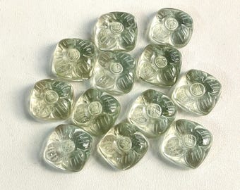 天然グリーンアメジストの花の彫刻ミックスシェイプキャブ、グリーンアメジストの宝石、ルースグリーンアメジストの彫刻、グリーンアメジストの彫刻ペア