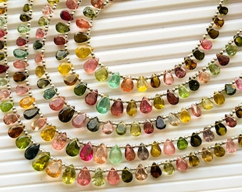 30 Pieces Tourmaline Pear Shape Cut Stone Beads, Natural Multi Tourmaline Gemstone, Tourmaline Briolette, Tourmaline Beads, 4x6mm to 6x8mm