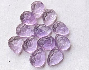 Natural Pink Amethyst flower carved Mix shape Cabs, Natural Pink Amethyst gemstone, Loose Pink Amethyst carving, Pink Amethyst carving pair