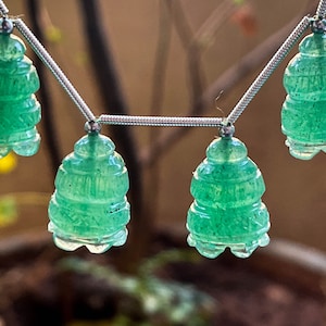 Contas em forma de sino esculpidas em flor de aventurina verde, pedra preciosa de aventurina verde natural, contas de escultura em aventurina verde, 13x17mm