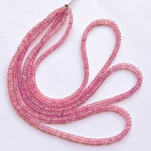Pink Sapphire faceted rondelle shape beads, Pink sapphire gemstone beads for necklace making, 4mm, 12 inch strand, Pink sapphire beads