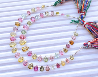 24 Pieces Tourmaline Pear Shape Cut Stone Beads, Natural Multi Tourmaline Gemstone, Tourmaline Briolette, Tourmaline Beads, 4x6mm to 6x8mm